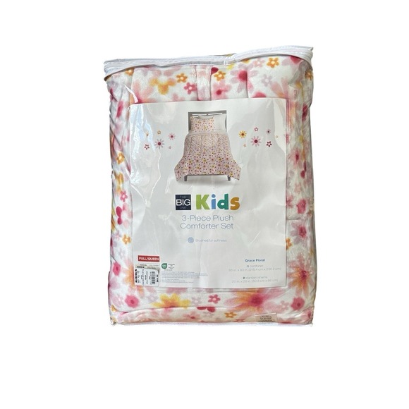 The Big Kids Girls Full/Queen 3 Piece Plush Comforter Set Grace Floral Pink NEW - Picture 1 of 13
